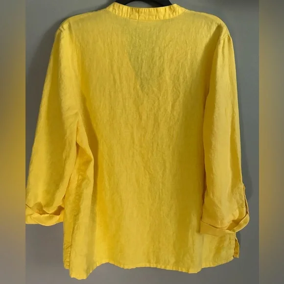 Kim Rogers Yellow 100% linen Blouse size XL 3/4 sleeves - Picture 8 of 8
